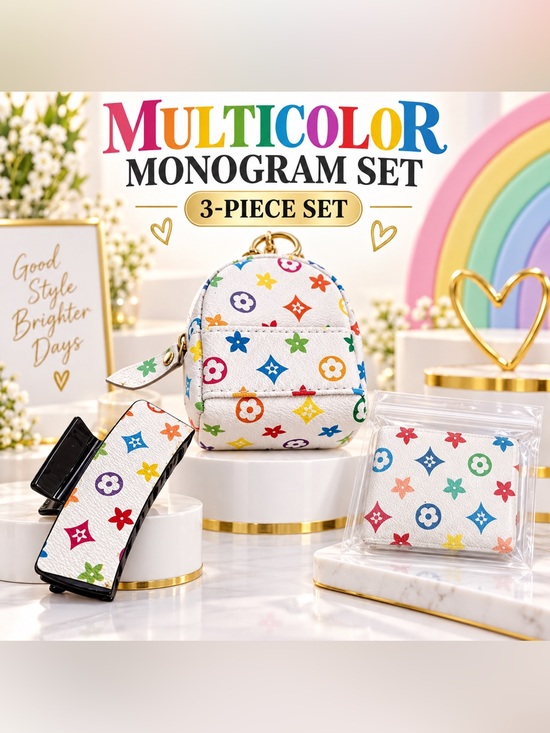 Accessories - Multicolor Monogram-Inspired Accessory Set – 3 Pieces